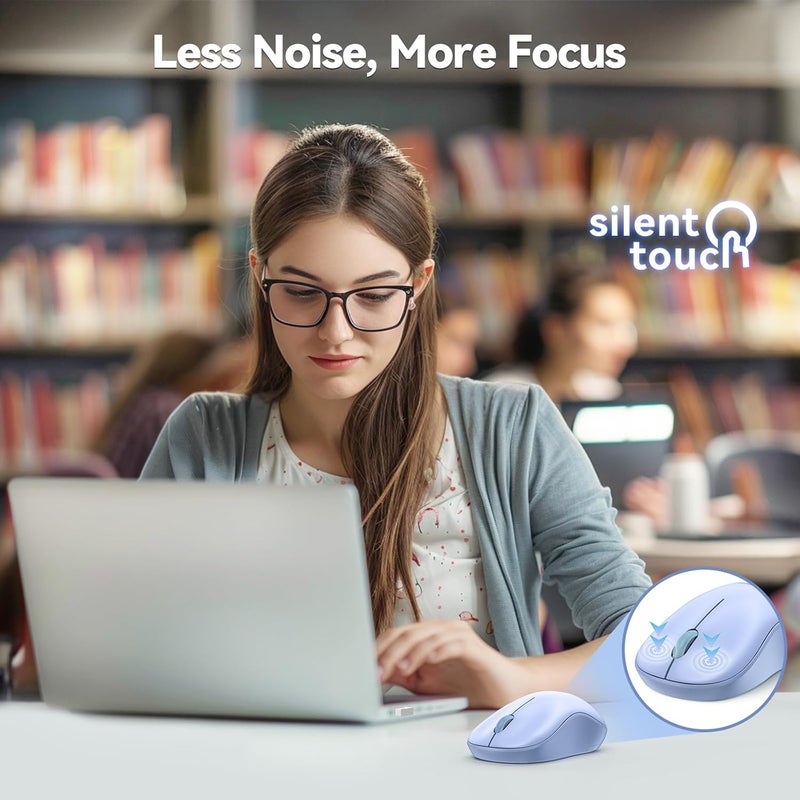TECKNET Wireless Mouse for Laptop, 2.4G Silent Computer Mouse Quiet Click with 5 DPI Levels,Contoured Grip,Small Portable 30 Months Battery Cordless Mice for PC, Chromebook, Mac - Light Blue - Image 2